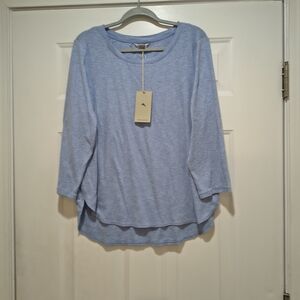 nwt tommy bahama Scoop Neck 3/4 Sleeve Blue Cotton Shirt Women's Size XL